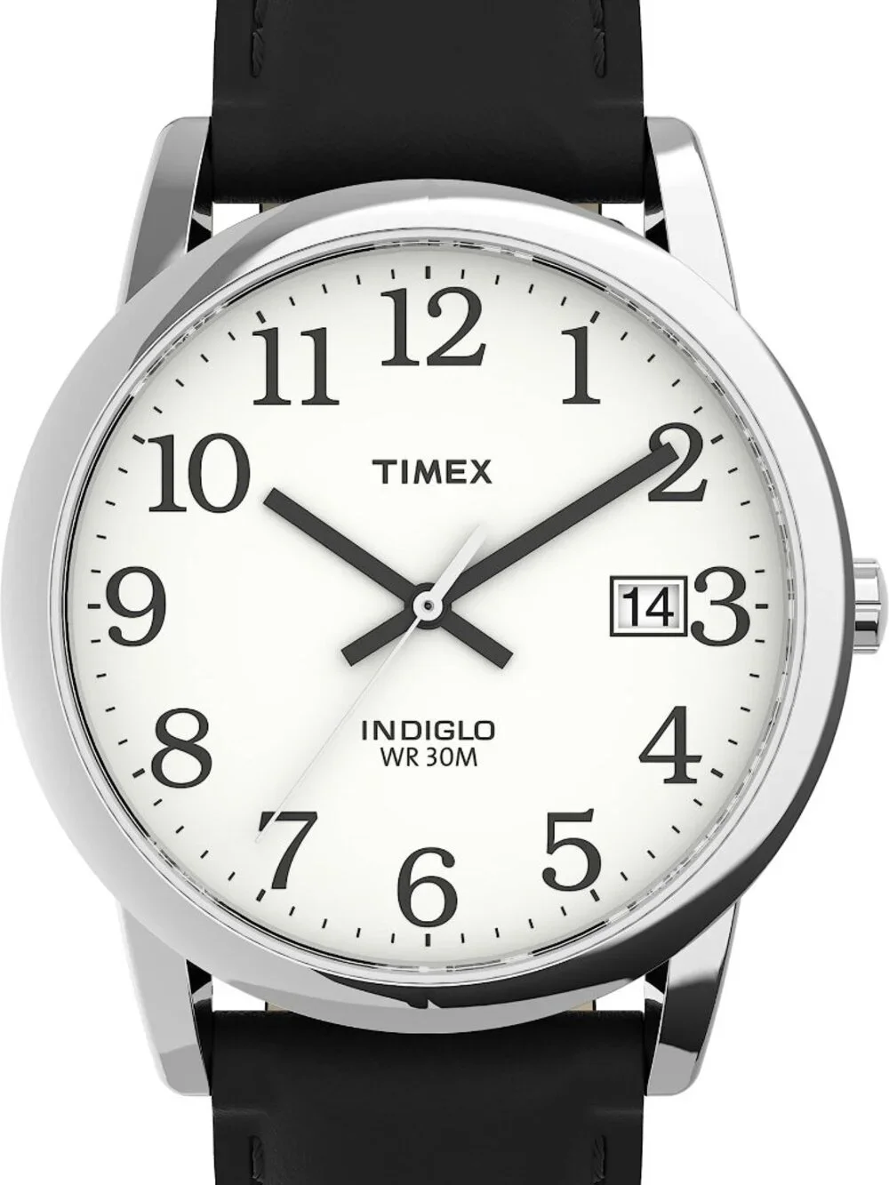 Timex Easy Reader T2H281 35mm Watch Black Leather Strap Silver-Tone Dial